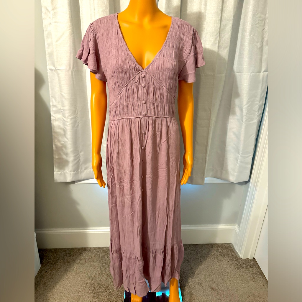 Pretty Oak & Trellis Size L Purple Mauve Short Sleeve Midi Dress